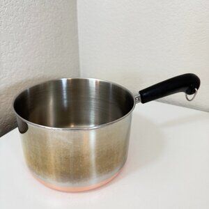 VTG Revere Ware 3 QT-00M Saucepan Copper Bottom Stainless Steel 1801 -NO Lid GUC